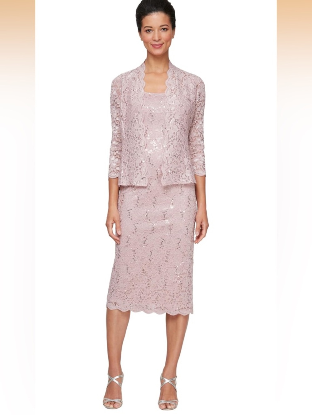 S.L. Fashions Women's Tea Length Sequin Lace, Blush 10P